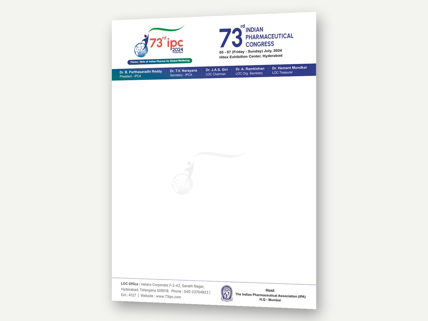 73rd Indian Pharmaceutical Congress — Congress letterhead — Stationery designed and printed by Daffodil Design & Prints, Bengaluru