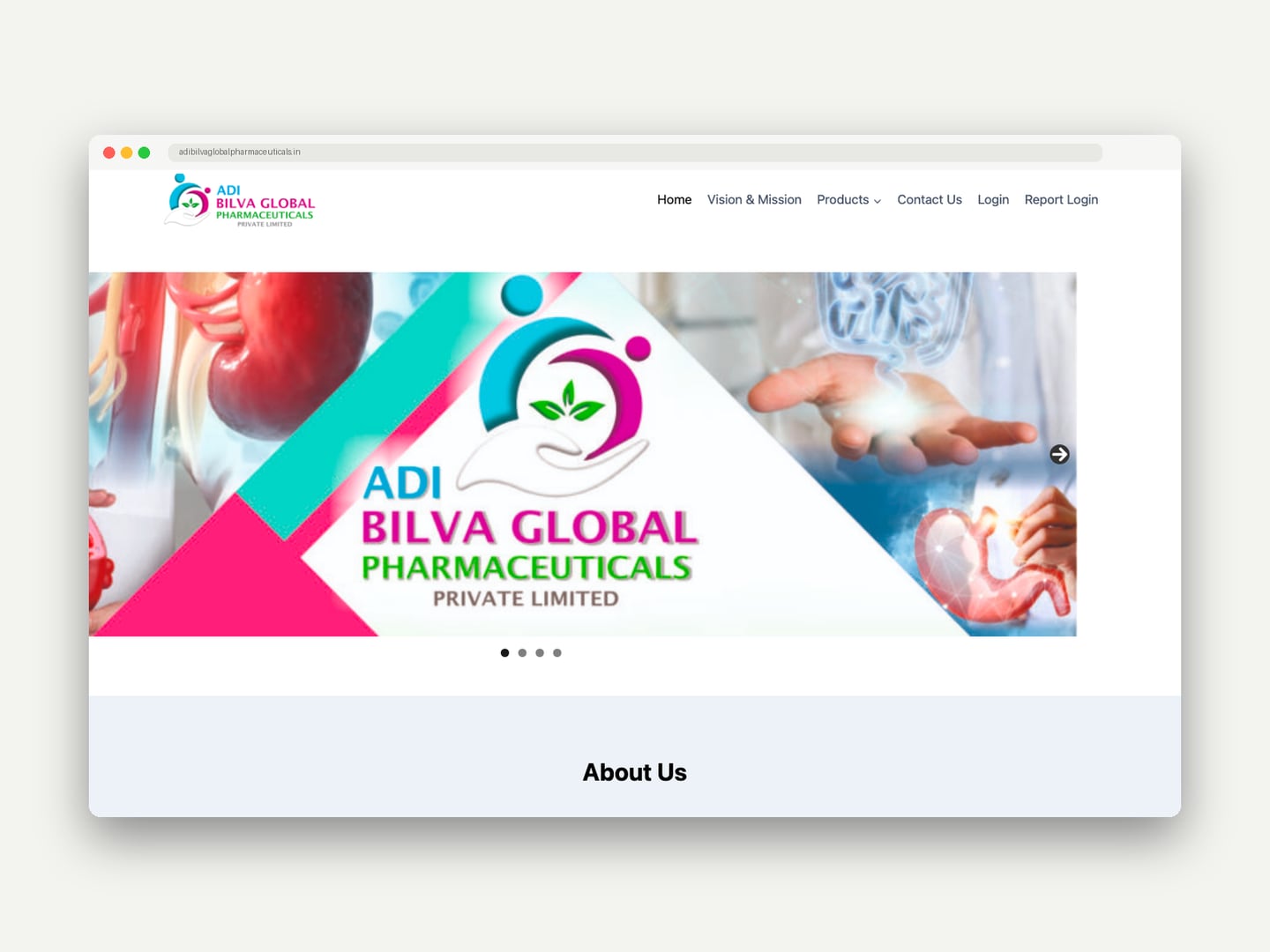 Adibilva Global Pharmaceuticals — Website — Website designed and printed by Daffodil Design & Prints, Bengaluru