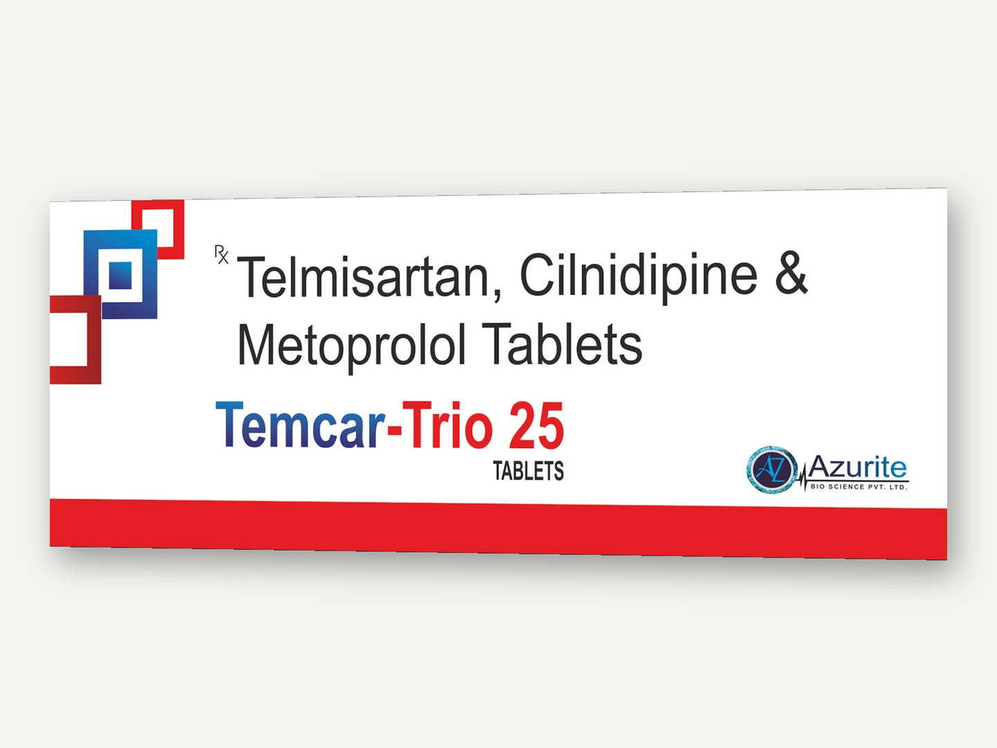Azurite Bio Science — Temcar-Trio 25 Tablets (Telmisartan, Cilnidipine & Metoprolol) — Carton designed and printed by Daffodil Design & Prints, Bengaluru