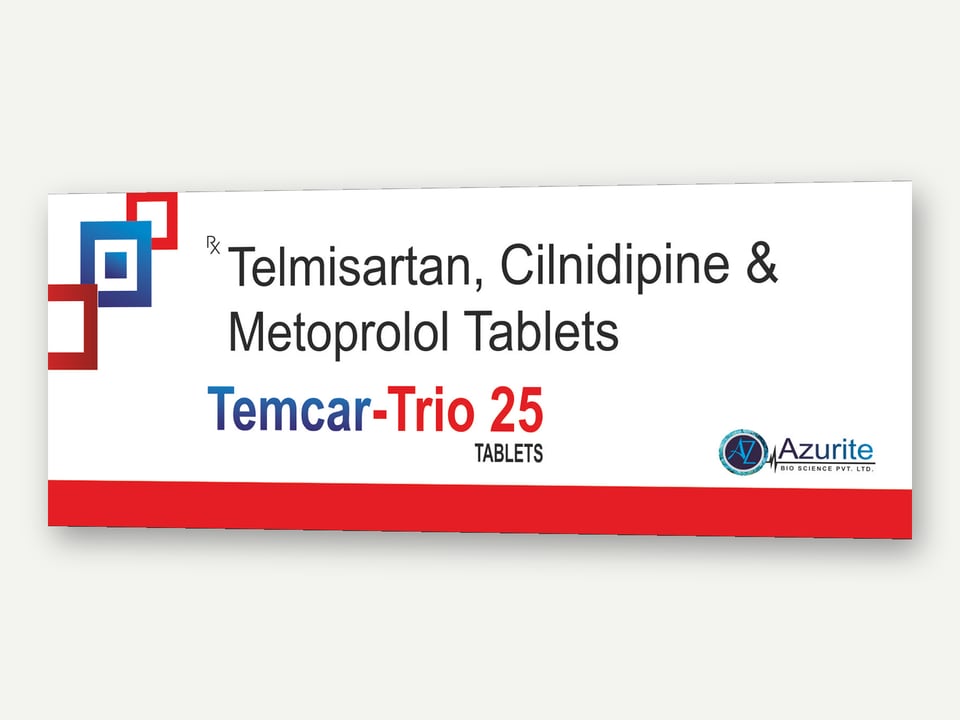 Azurite Bio Science — Temcar-Trio 25 Tablets (Telmisartan, Cilnidipine & Metoprolol)