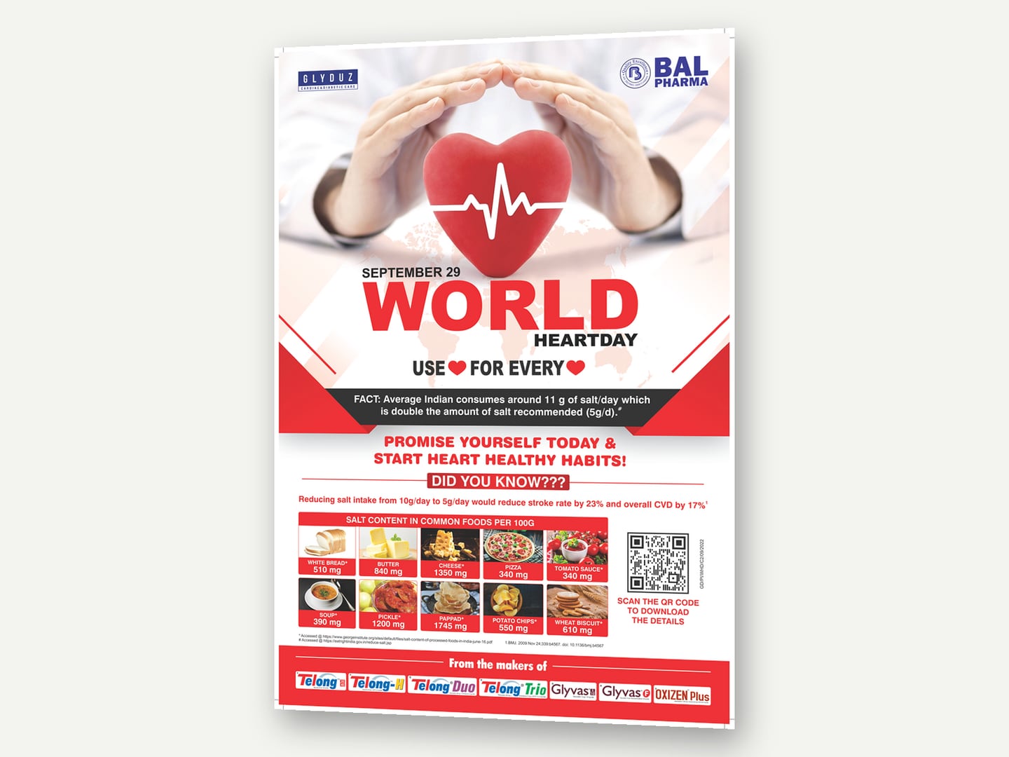 Bal Pharma — World Heart Day awareness poster — Poster designed and printed by Daffodil Design & Prints, Bengaluru