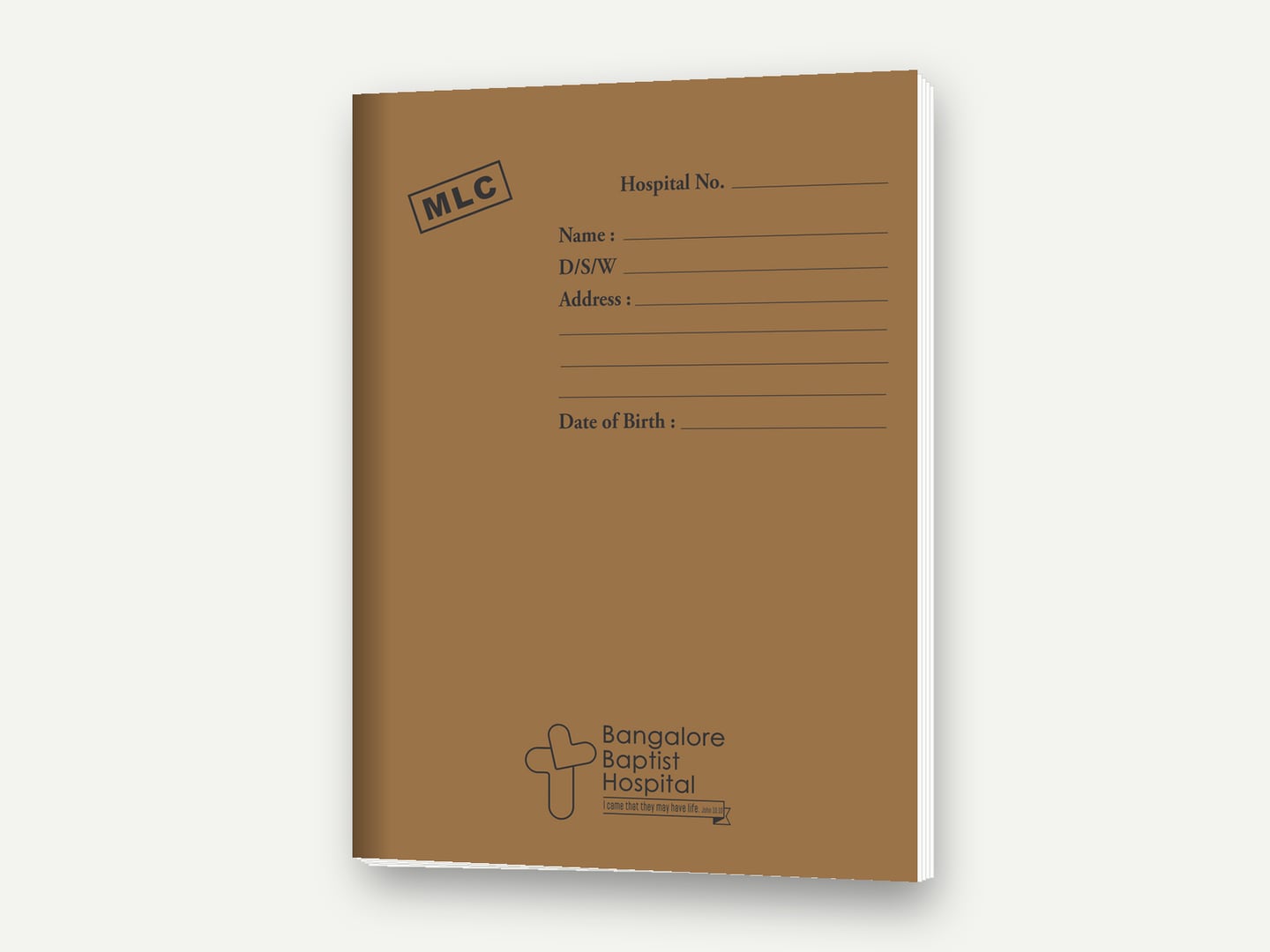 Bangalore Baptist Hospital — Patient case-record folder / file jacket (MLC) — Folder designed and printed by Daffodil Design & Prints, Bengaluru