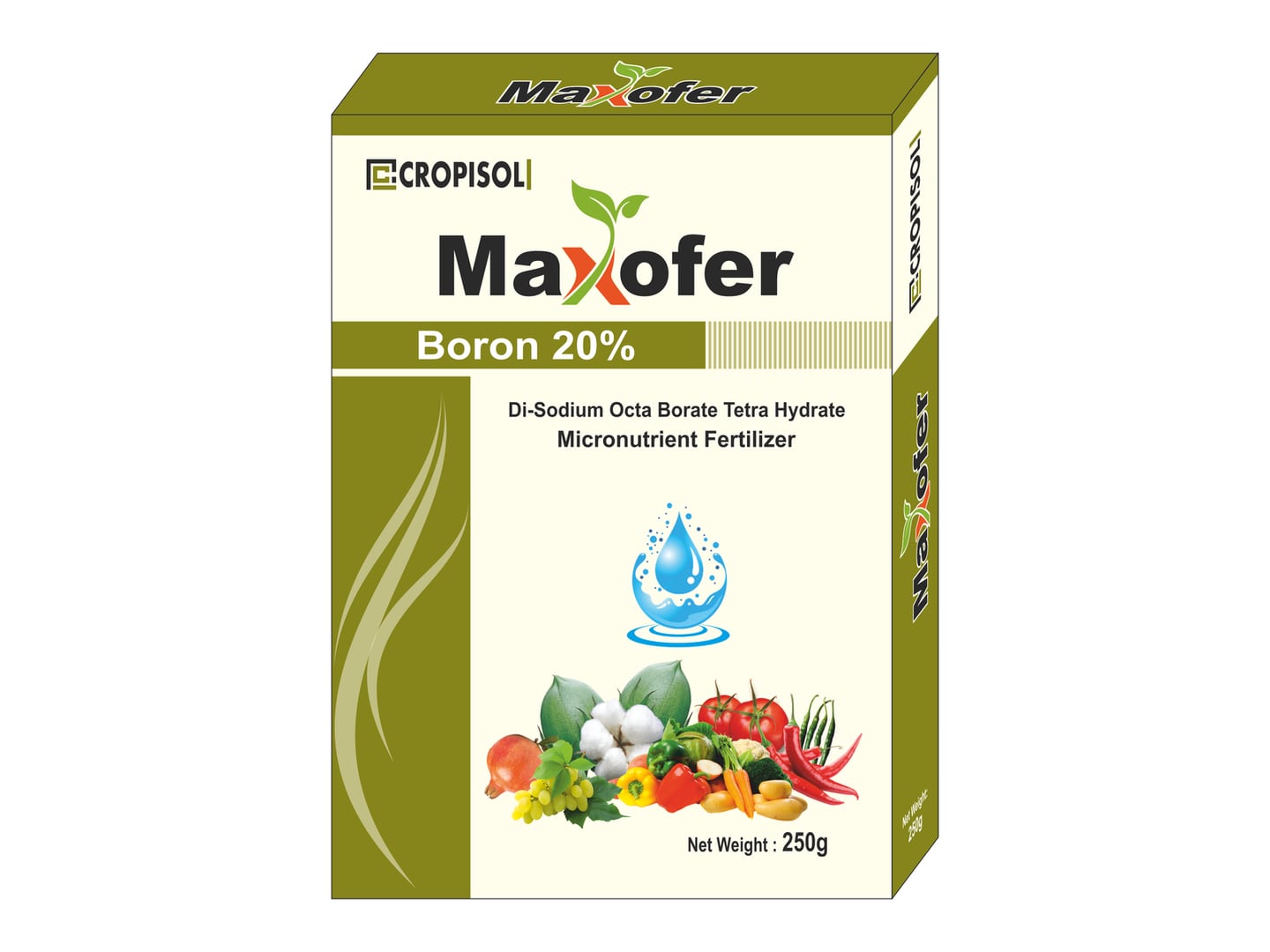 Cropisol Organics — Maxofer Boron 20% micronutrient carton — Carton designed and printed by Daffodil Design & Prints, Bengaluru