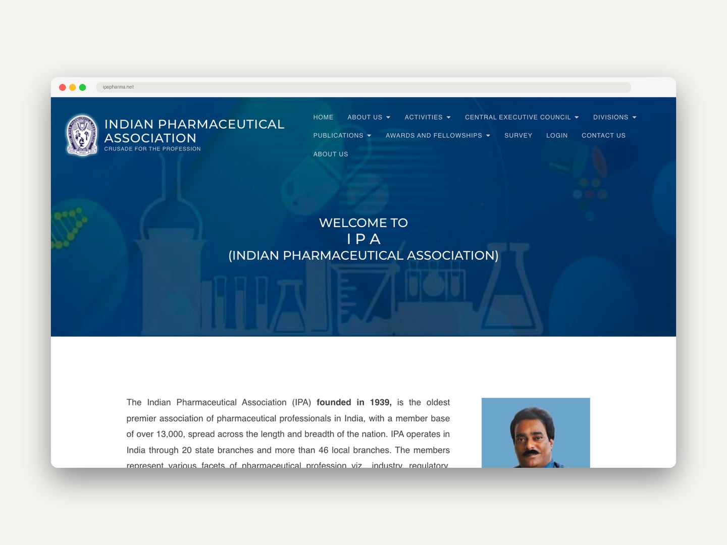Indian Pharmaceutical Association (members portal) — Website — Website designed and printed by Daffodil Design & Prints, Bengaluru