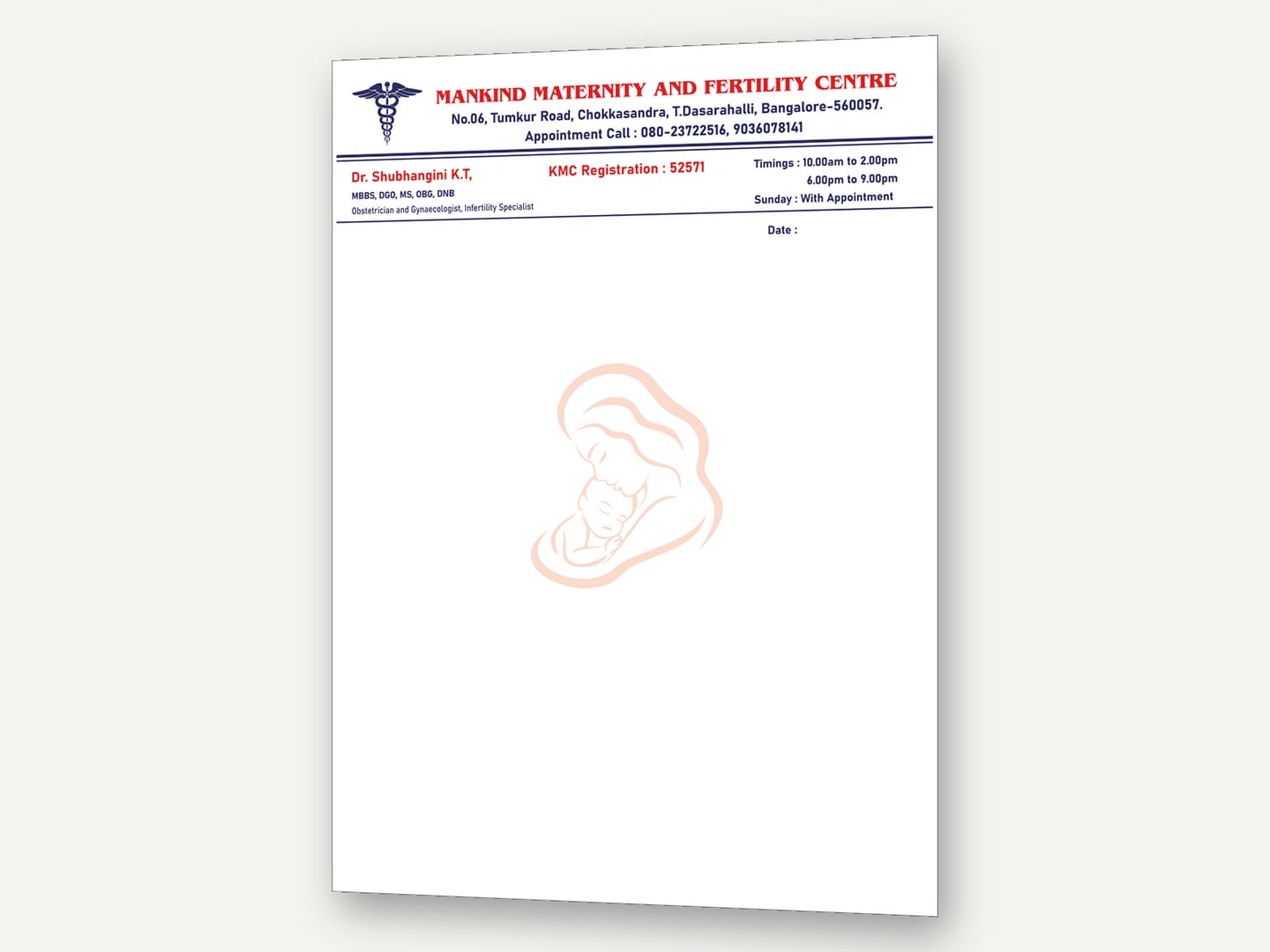 Mankind Maternity and Fertility Centre — Prescription letterhead — Stationery designed and printed by Daffodil Design & Prints, Bengaluru