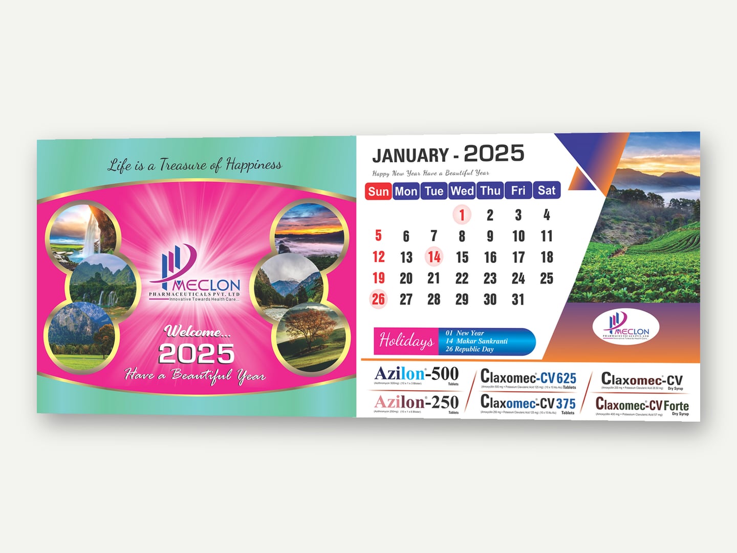 Meclon Pharmaceuticals — Table calendar 2025 — Calendar designed and printed by Daffodil Design & Prints, Bengaluru