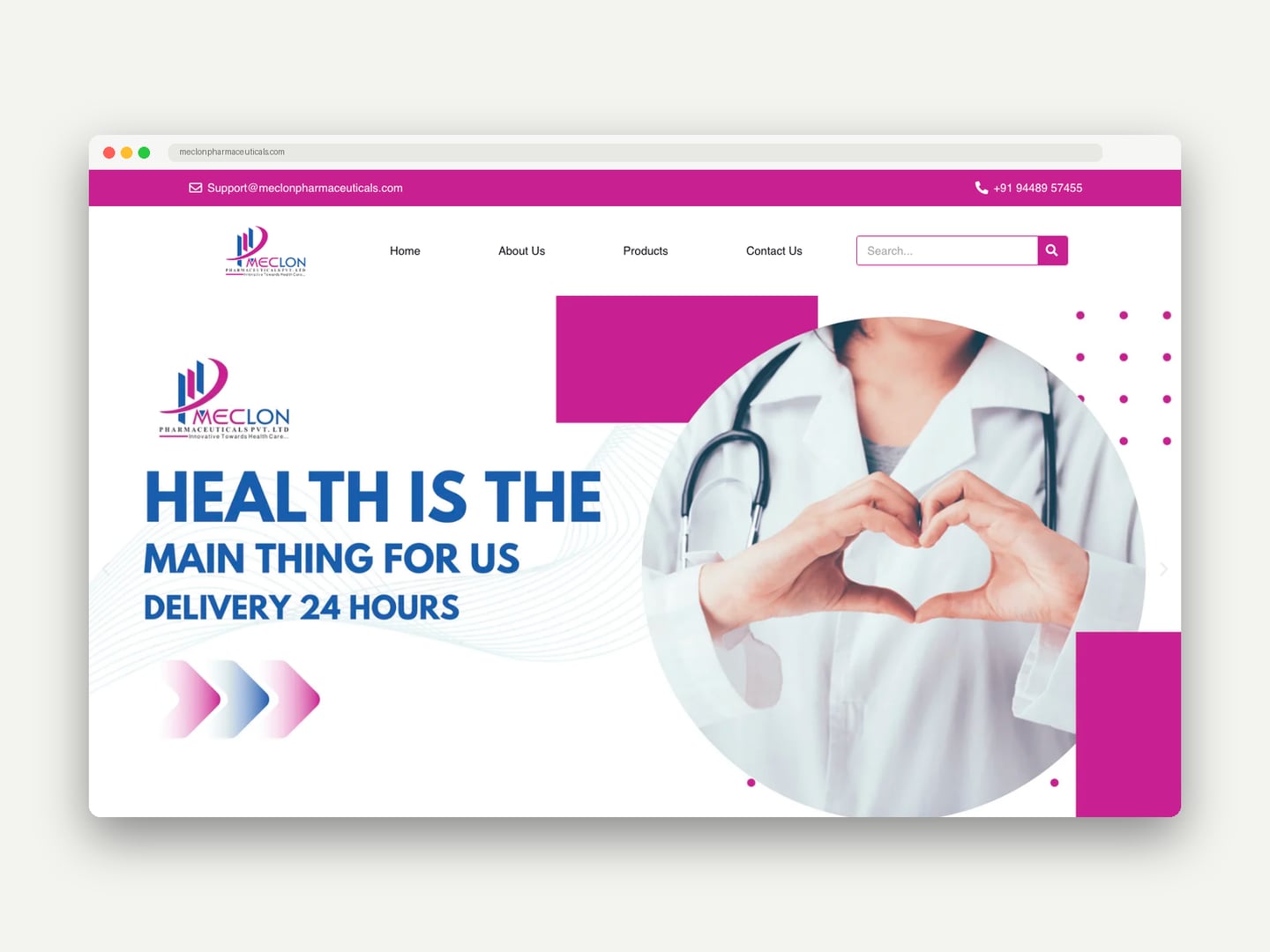 Meclon Pharmaceuticals — Website — Website designed and printed by Daffodil Design & Prints, Bengaluru