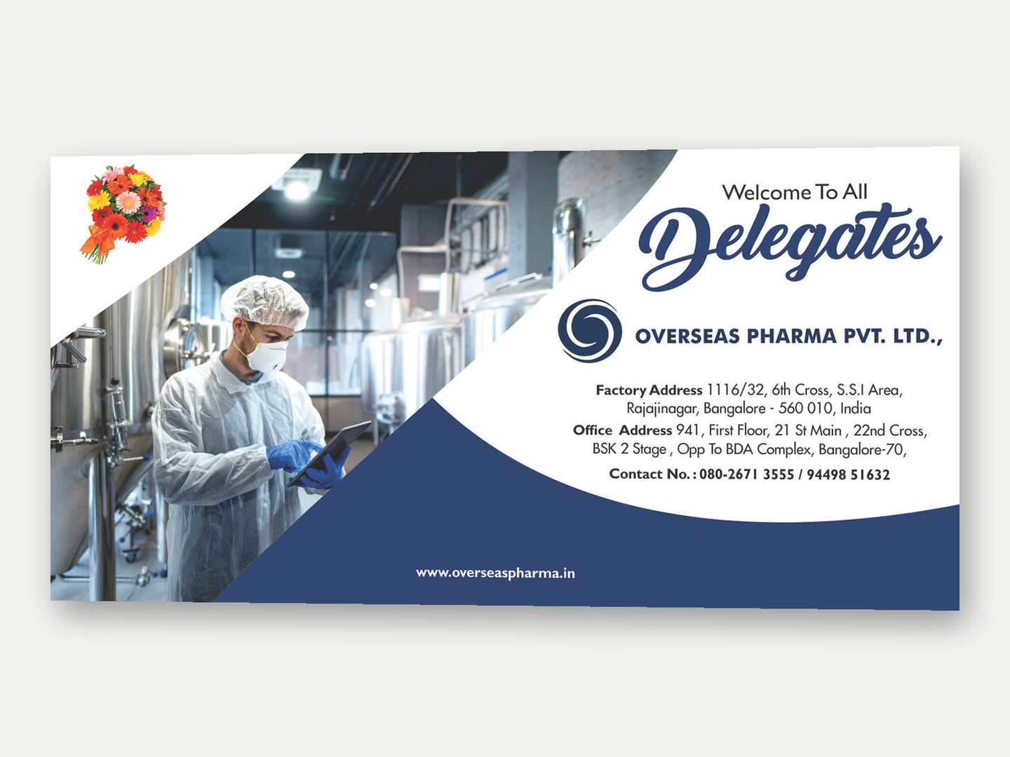 Overseas Pharma — Delegates welcome banner — Banner designed and printed by Daffodil Design & Prints, Bengaluru