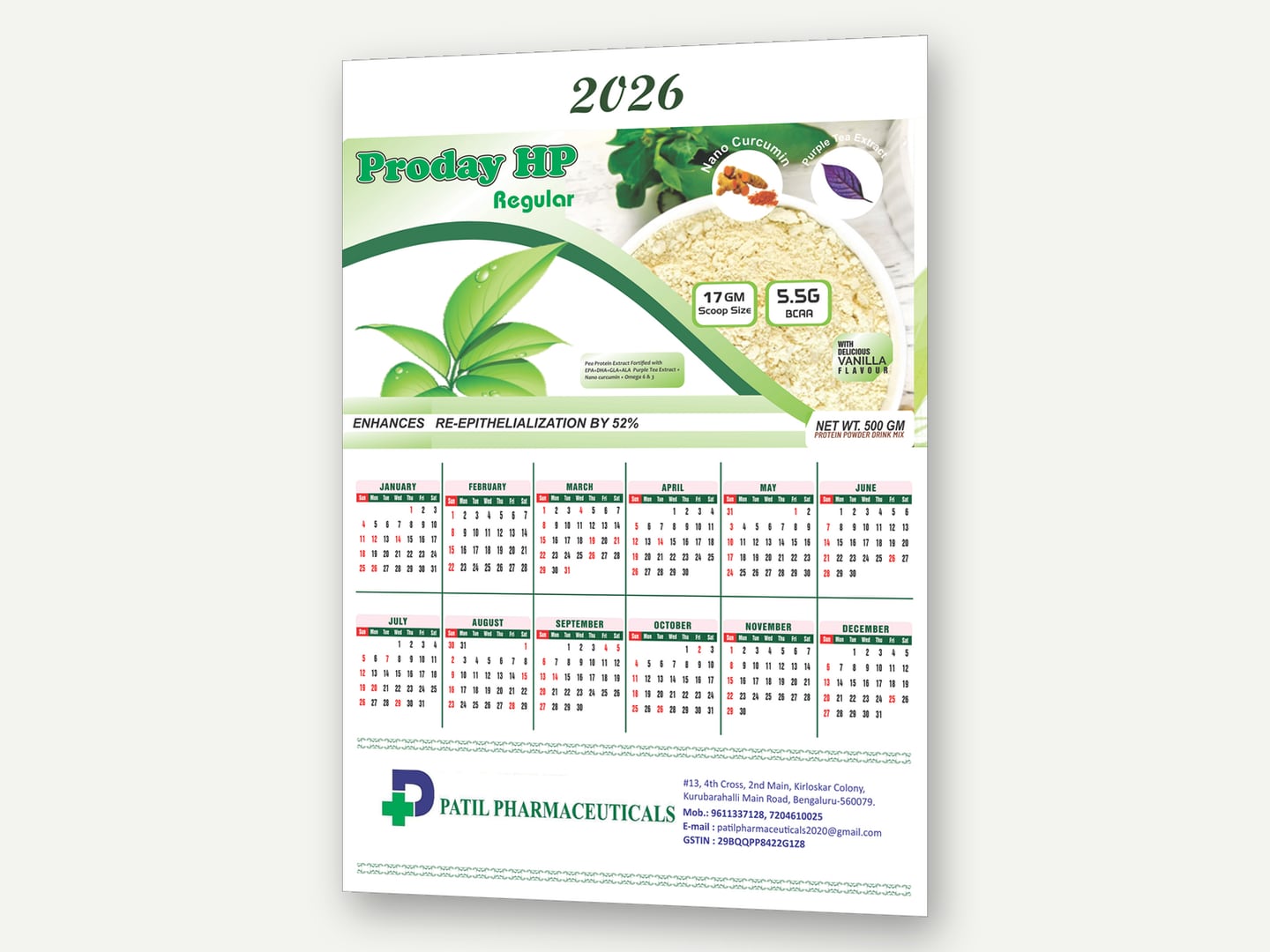 Patil Pharmaceuticals — Wall calendar 2026 — Calendar designed and printed by Daffodil Design & Prints, Bengaluru