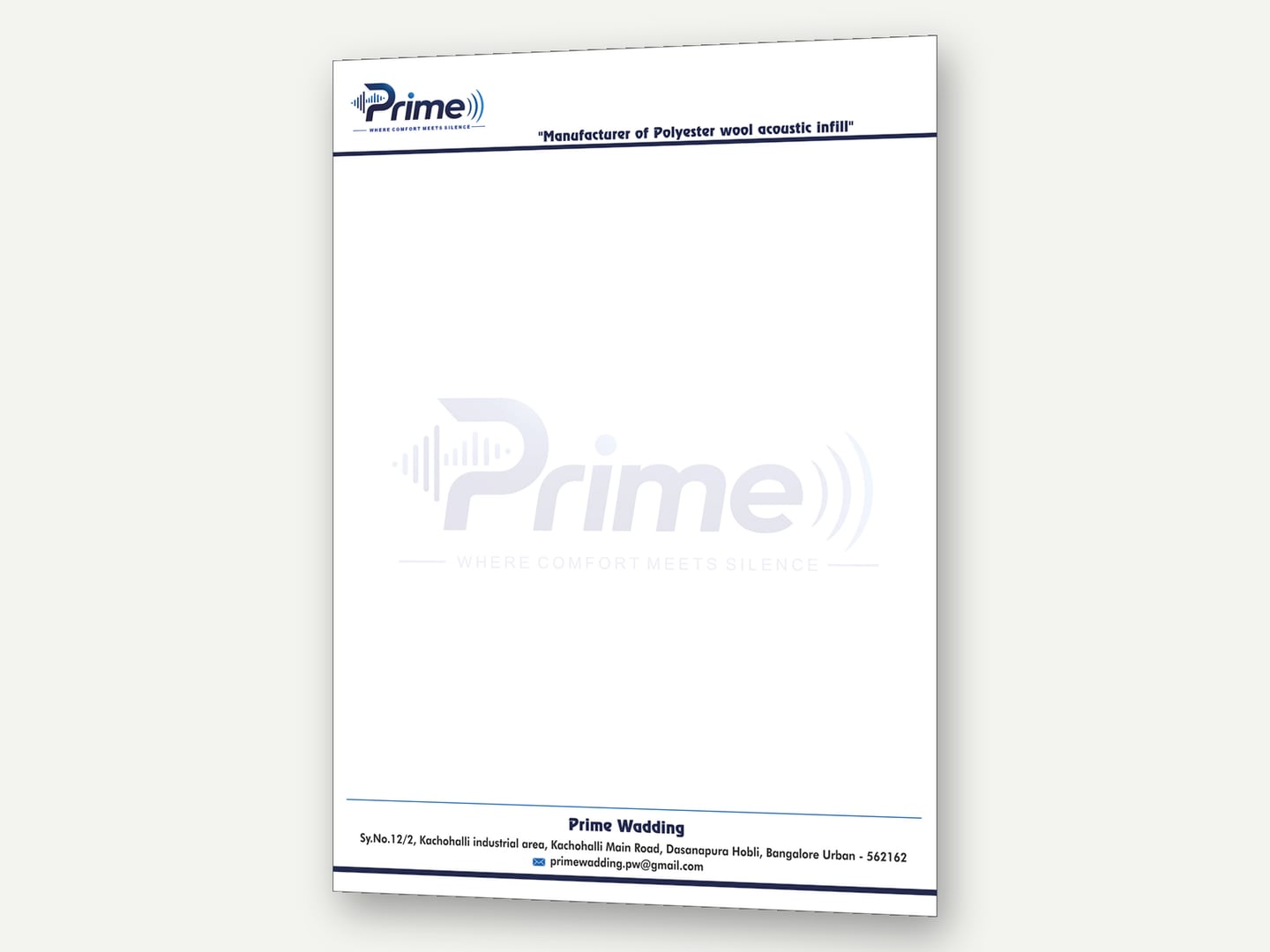 Prime Wadding — Letterhead — Stationery designed and printed by Daffodil Design & Prints, Bengaluru