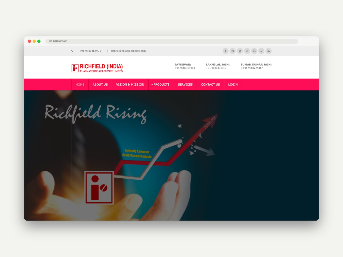 Richfield (India) Pharmaceuticals — Website — Website designed and printed by Daffodil Design & Prints, Bengaluru