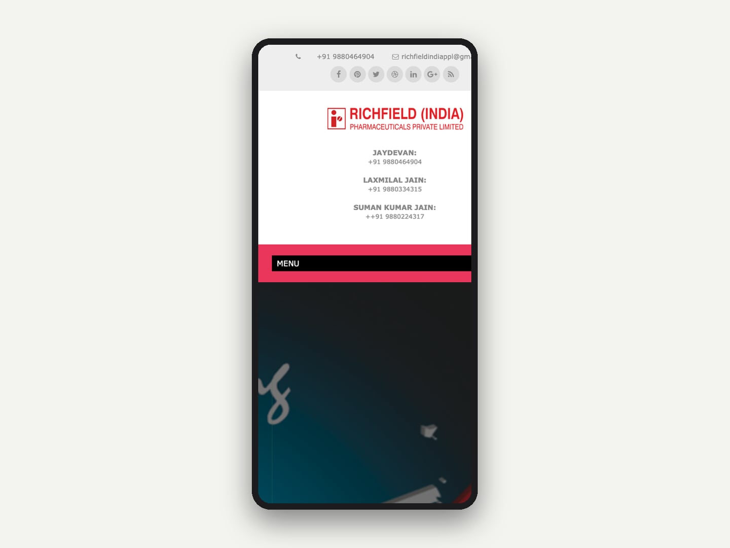 Richfield (India) Pharmaceuticals — Website — mobile