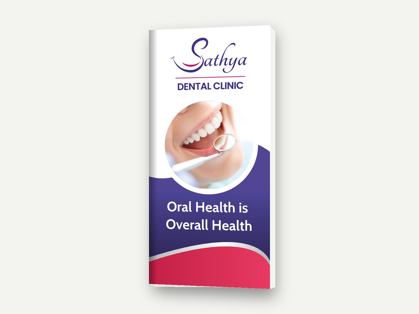Sathya Dental Clinic — Dr. Shubhasini A R, Chandra Layout — 'Oral Health is Overall Health' dental awareness tri-fold — Brochure designed and printed by Daffodil Design & Prints, Bengaluru