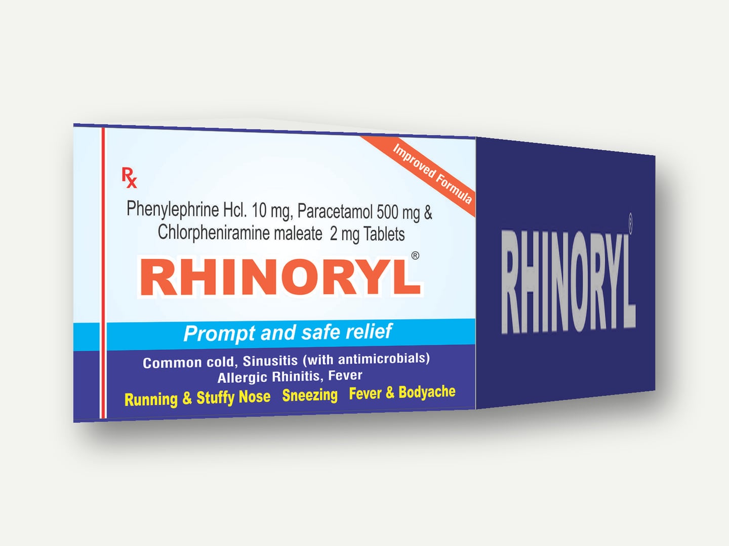 Shivanee Healthcare — RHINORYL (Phenylephrine Hcl 10 mg, Paracetamol 500 mg & Chlorpheniramine Maleate 2 mg Tablets) — Carton designed and printed by Daffodil Design & Prints, Bengaluru