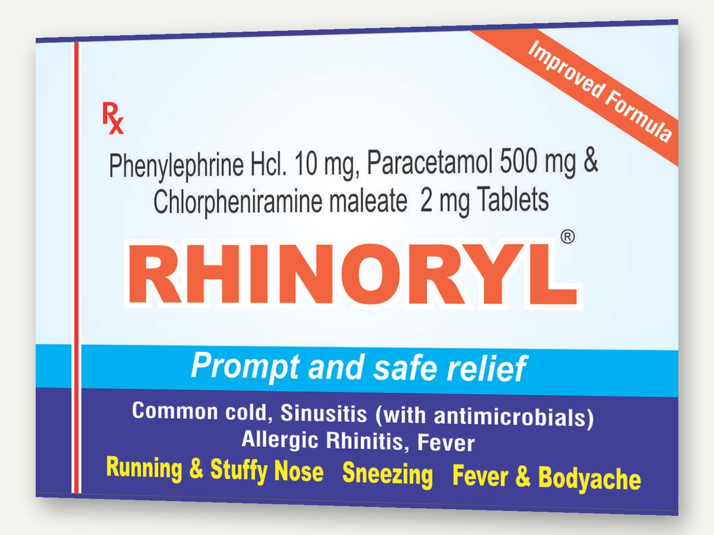 Shivanee Healthcare — RHINORYL (Phenylephrine Hcl 10 mg, Paracetamol 500 mg & Chlorpheniramine Maleate 2 mg Tablets) — Flat artwork