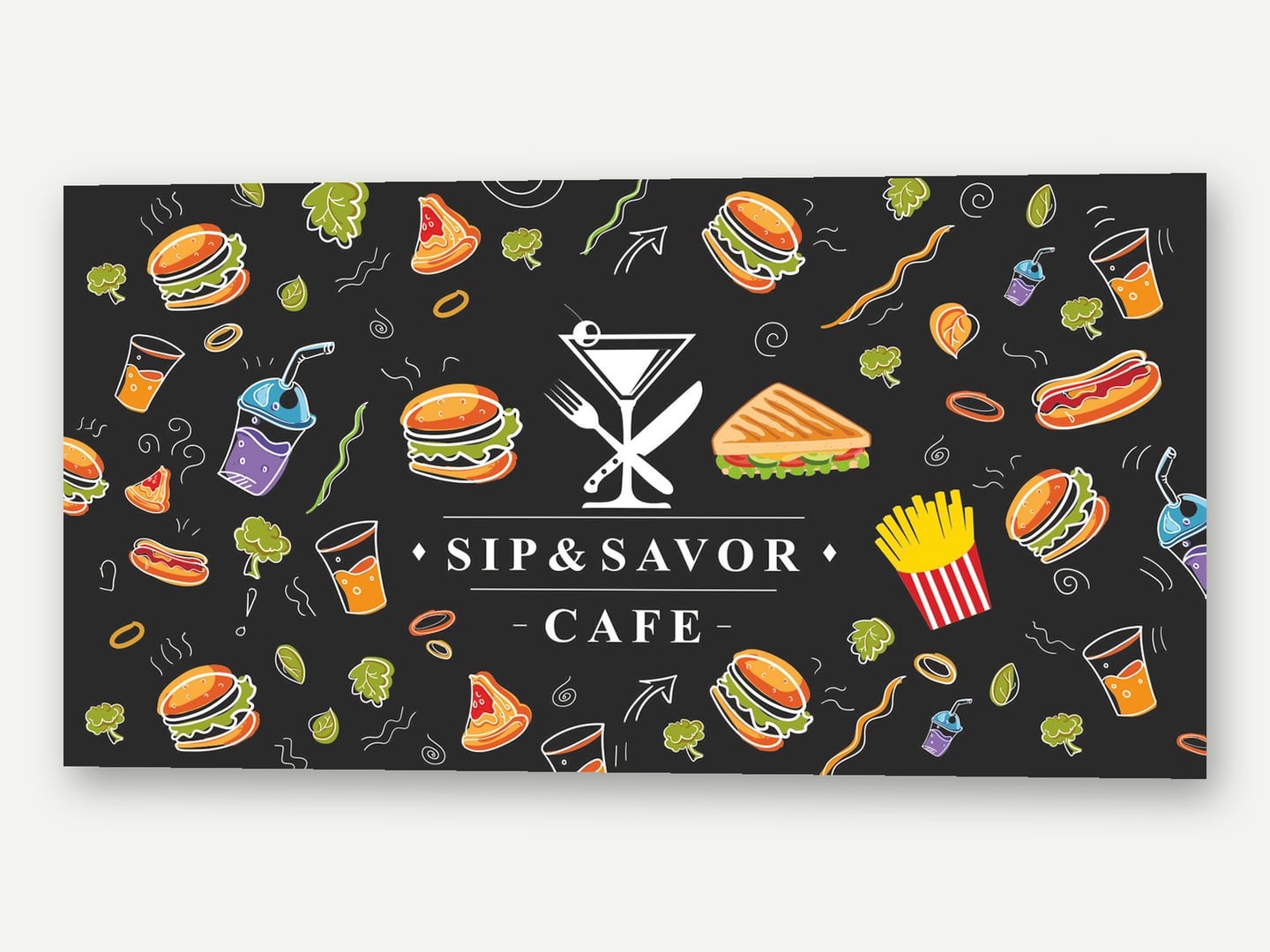 Sip & Savor Cafe — Cafe wall banner — Banner designed and printed by Daffodil Design & Prints, Bengaluru