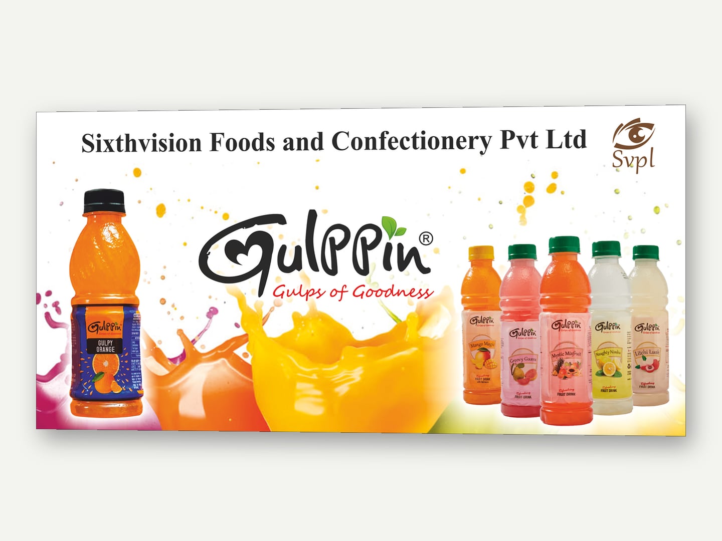 Sixthvision Foods — Gulppin juice range banner — Banner designed and printed by Daffodil Design & Prints, Bengaluru