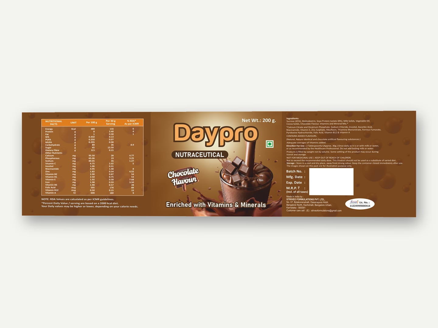 Striveo Health Care — Daypro nutraceutical label — Label designed and printed by Daffodil Design & Prints, Bengaluru