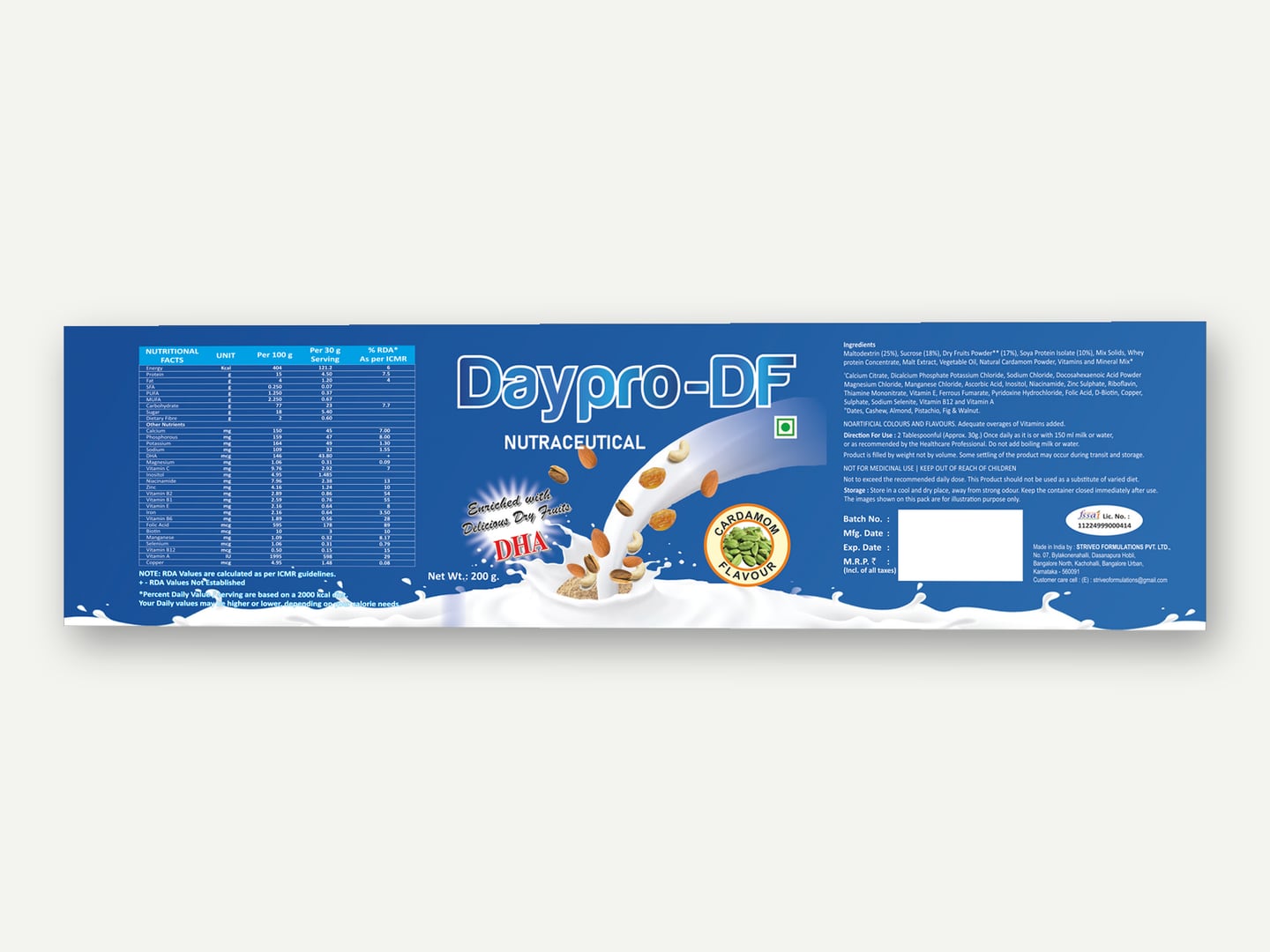 Striveo Health Care — Daypro-DF nutraceutical label — Label designed and printed by Daffodil Design & Prints, Bengaluru