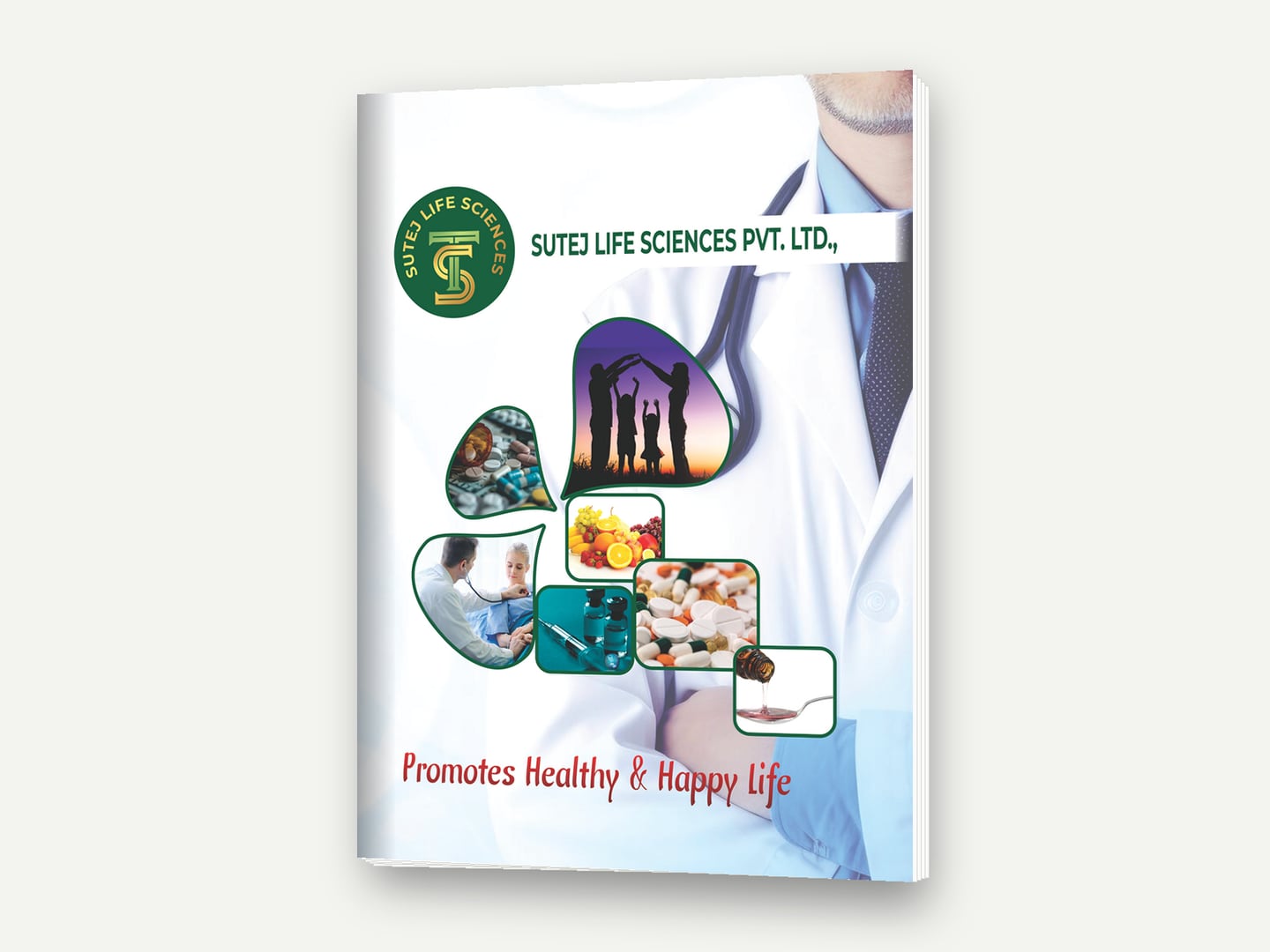 Sutej Life Sciences — 'Promotes Healthy & Happy Life' visual-aid cover — Visual aid designed and printed by Daffodil Design & Prints, Bengaluru