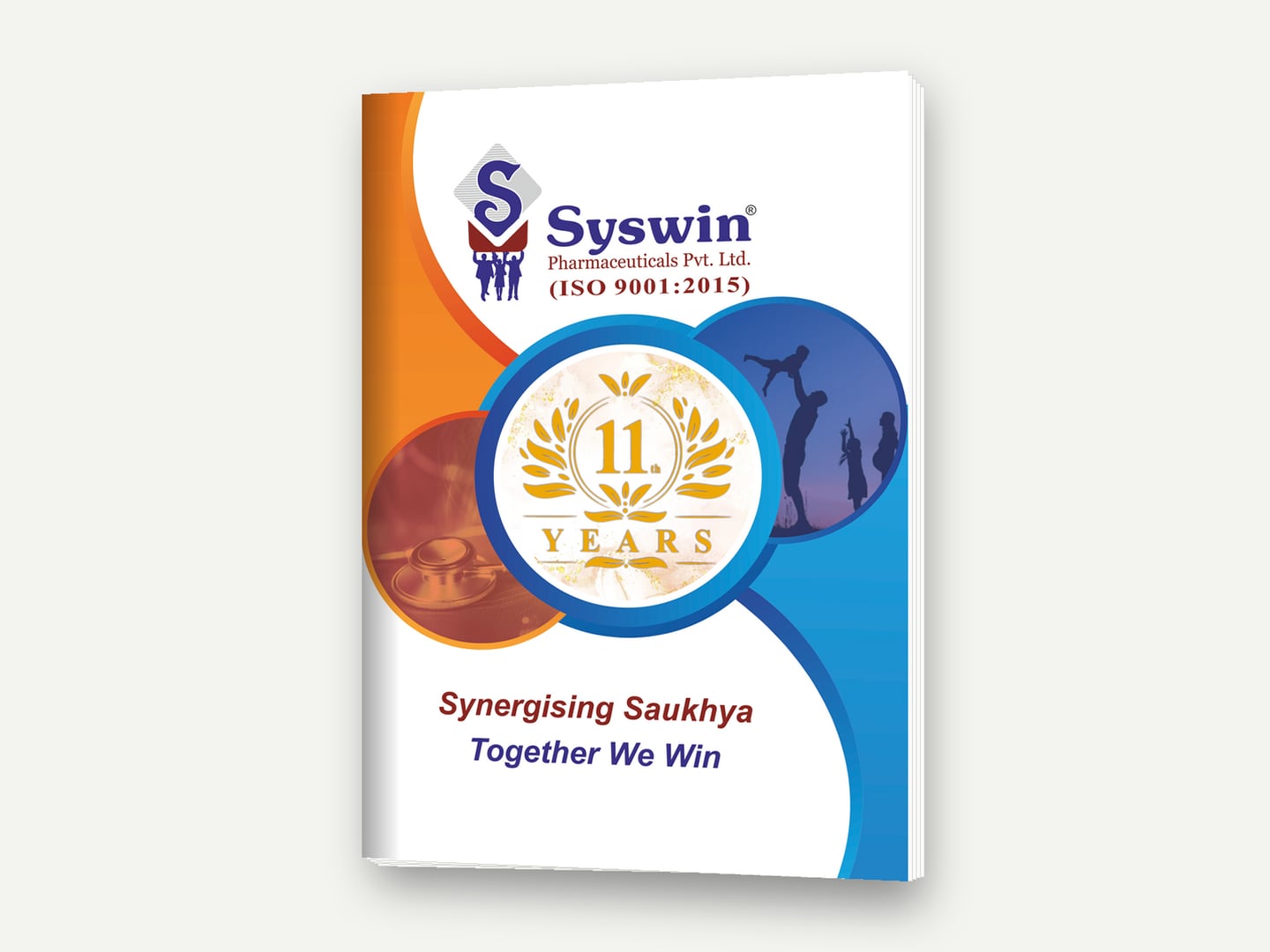 Syswin Pharmaceuticals — 'Synergising Saukhya, Together We Win' — 11 Years visual-aid cover — Visual aid designed and printed by Daffodil Design & Prints, Bengaluru