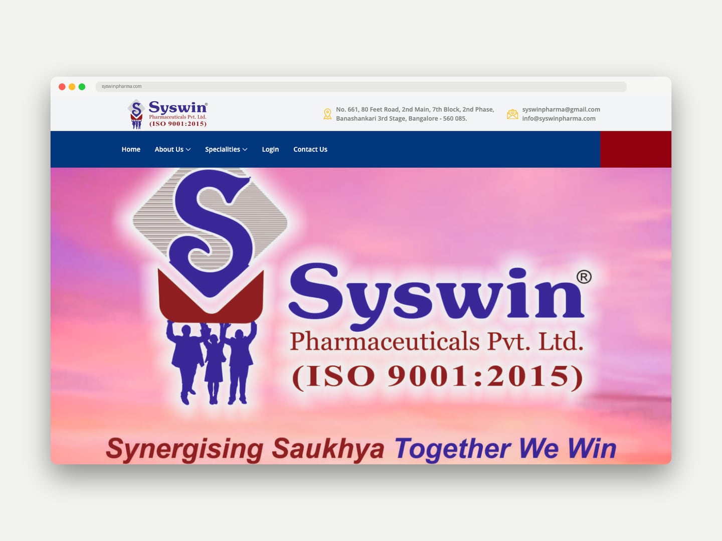 Syswin Pharmaceuticals — Website — Website designed and printed by Daffodil Design & Prints, Bengaluru