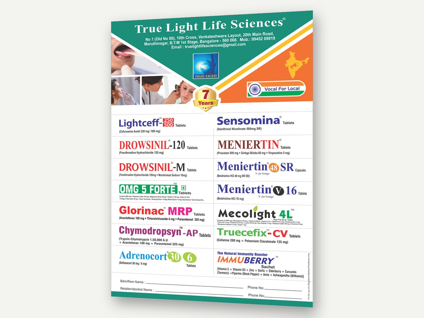 True Light Life Sciences — Product glossary card — Glossary card designed and printed by Daffodil Design & Prints, Bengaluru