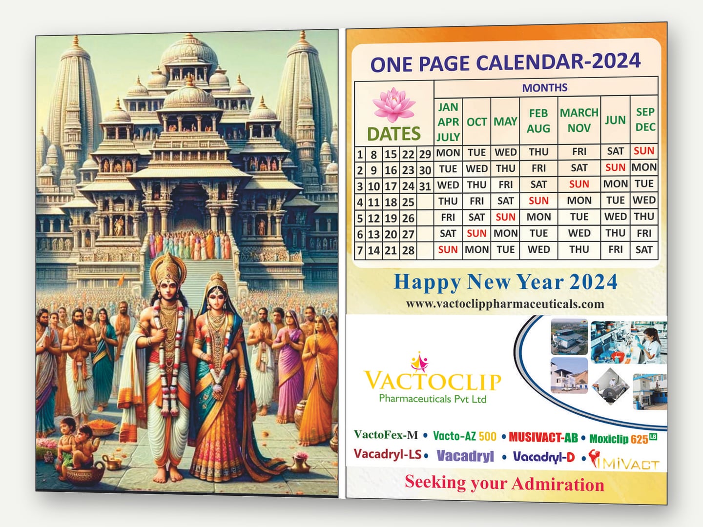 Vactoclip Pharmaceuticals — Pocket calendar 2024 — Calendar designed and printed by Daffodil Design & Prints, Bengaluru