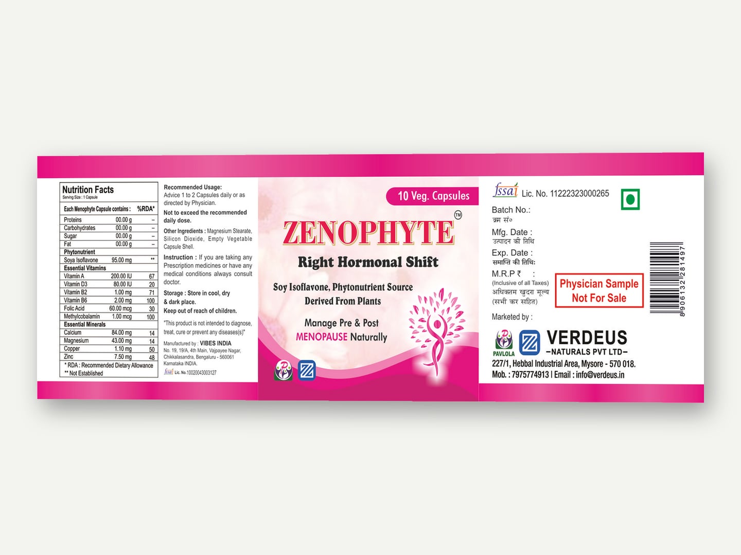 Verdeus Naturals — Zenophyte capsule label — Label designed and printed by Daffodil Design & Prints, Bengaluru