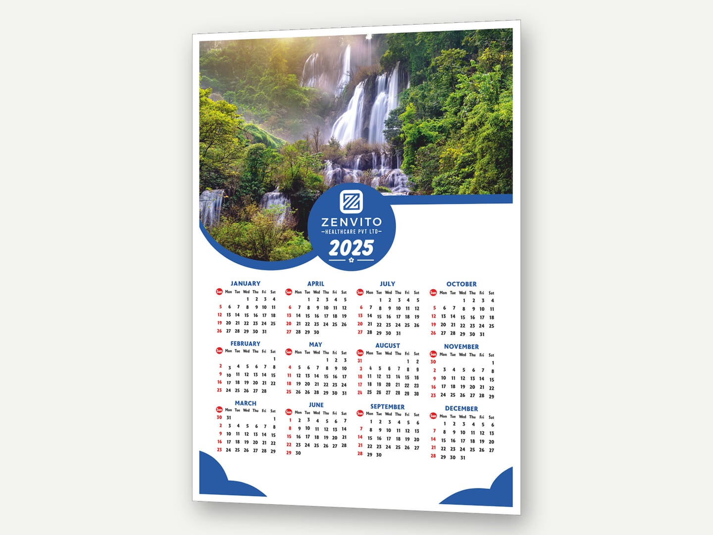 Zenvito Health Care — Wall calendar 2025 — Calendar designed and printed by Daffodil Design & Prints, Bengaluru