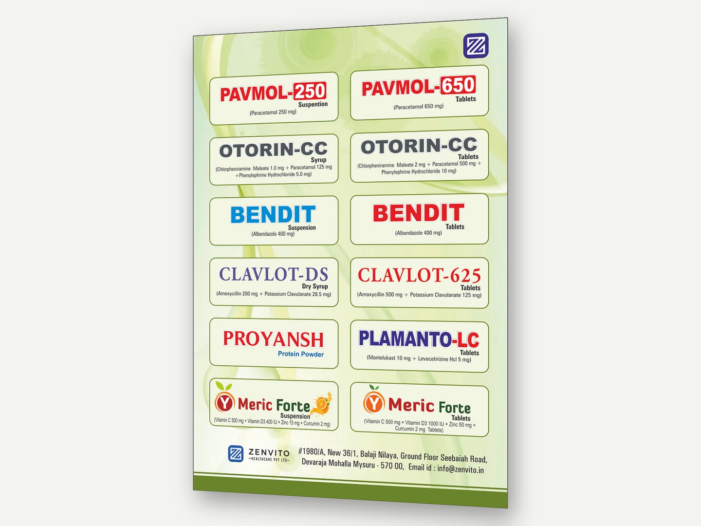 Zenvito Health Care — Product glossary card — Glossary card designed and printed by Daffodil Design & Prints, Bengaluru