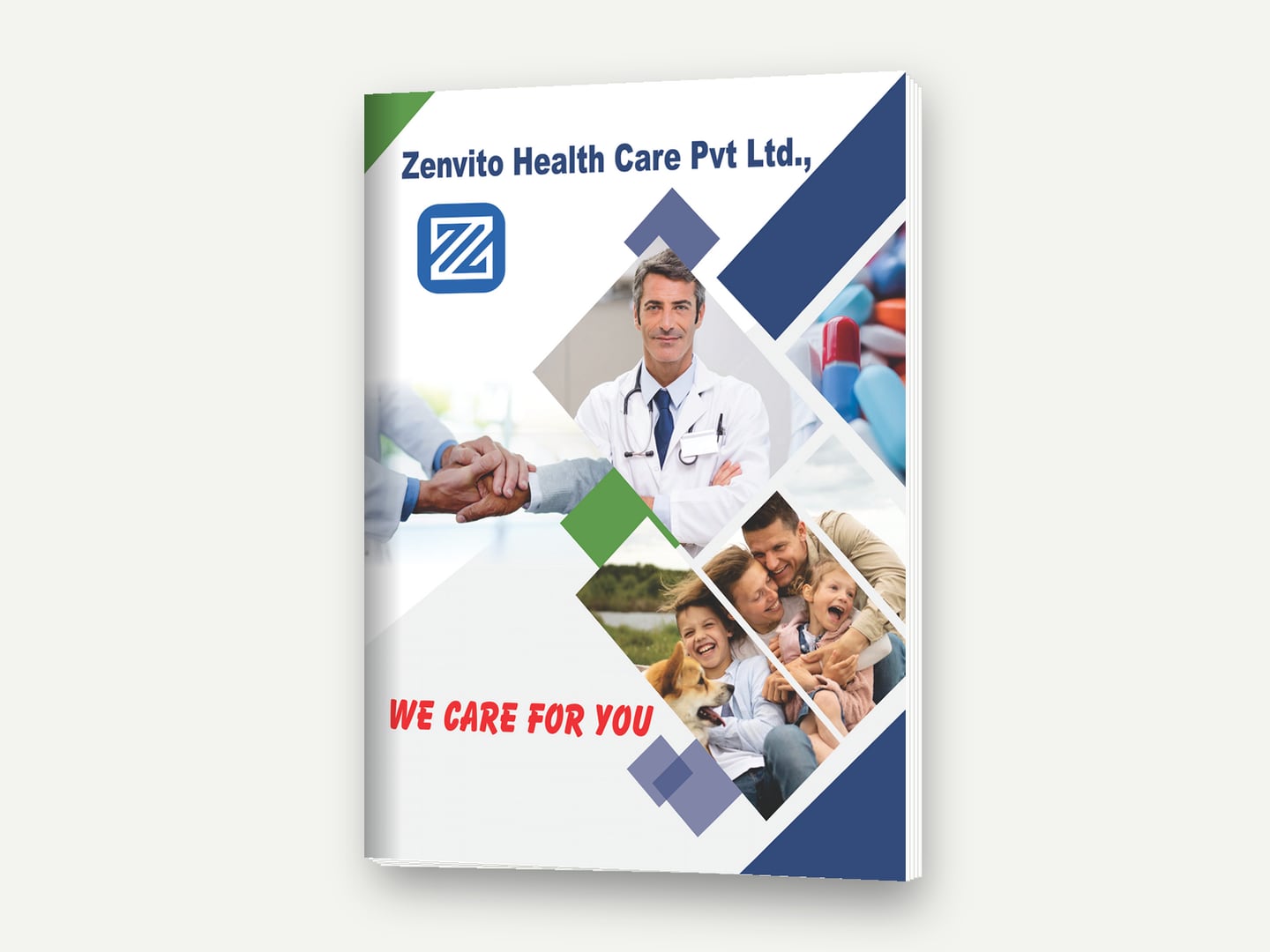 Zenvito Healthcare — 'We Care For You' visual-aid cover — Visual aid designed and printed by Daffodil Design & Prints, Bengaluru