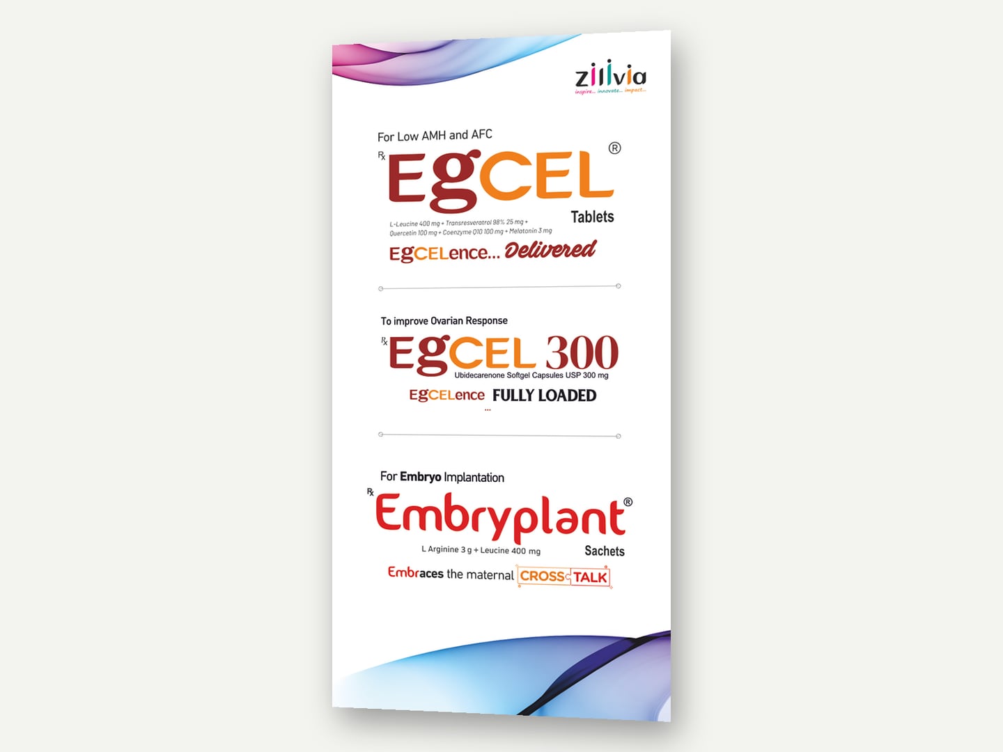 Zilivia Healthcare — EgCEL and Embryplant range standee — Banner designed and printed by Daffodil Design & Prints, Bengaluru
